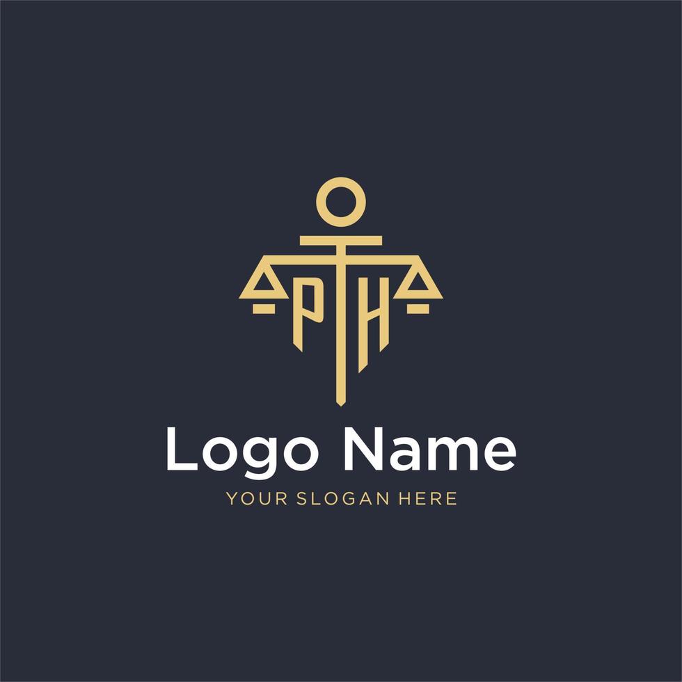 ph iniziale monogramma logo con scala e pilastro stile design vettore