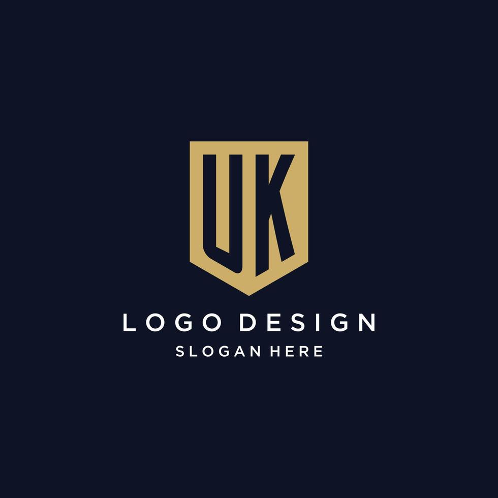 UK monogramma iniziali logo design con scudo icona vettore