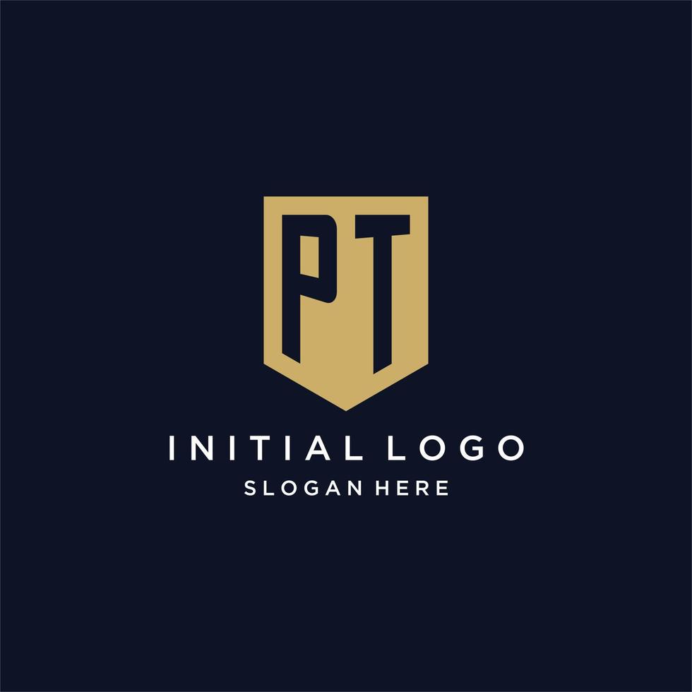 pt monogramma iniziali logo design con scudo icona vettore