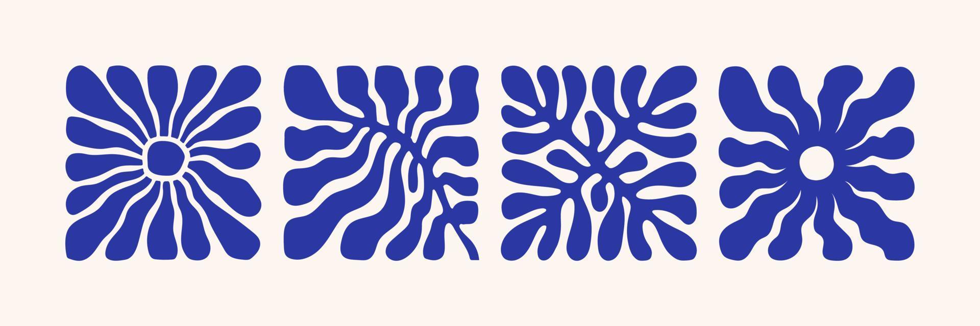 matisse astratto fiore arte impostare. biologico scarabocchio forme nel di moda ingenuo retrò stile e blu colori. vettore