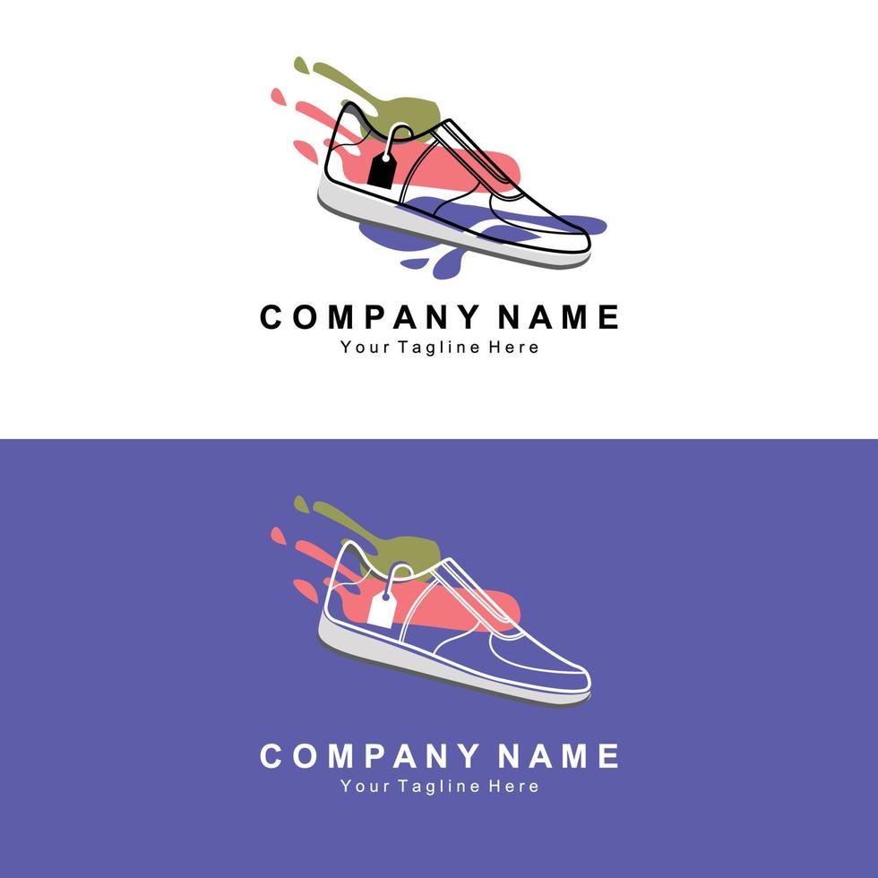 design del logo delle scarpe da ginnastica, illustrazione vettoriale di calzature giovanili di tendenza, semplice concetto funky