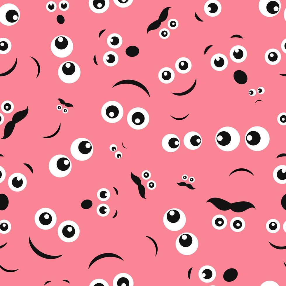 cartone animato facce con emozioni. senza soluzione di continuità modello con diverso emoticon su rosa sfondo. vettore illustrazione