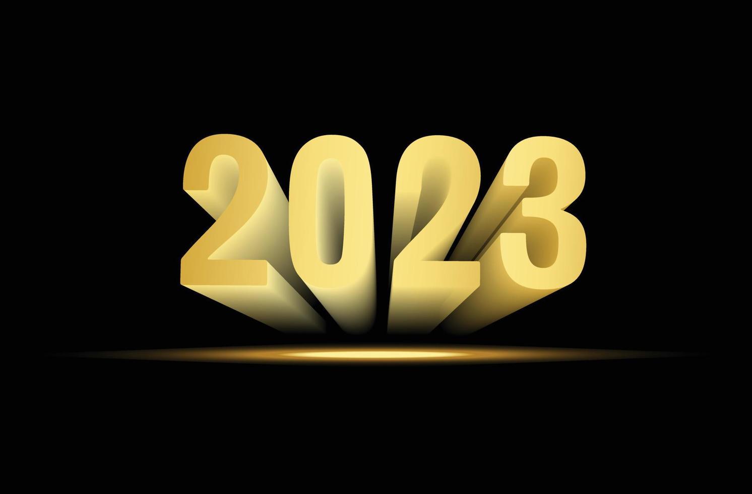 bellissimo d'oro contento nuovo anno 2023 3d stile testo vettore