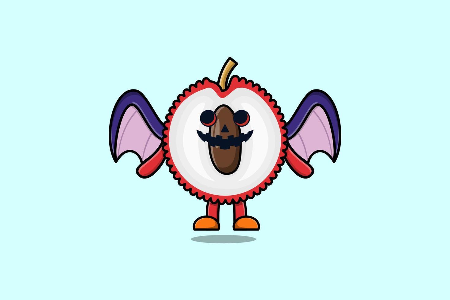carino portafortuna cartone animato lychee personaggio pauroso pipistrelli vettore