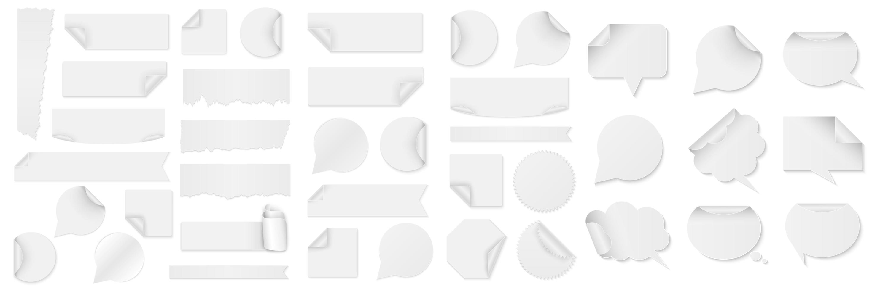 fascio di adesivi di carta bianca di diverse forme vettore