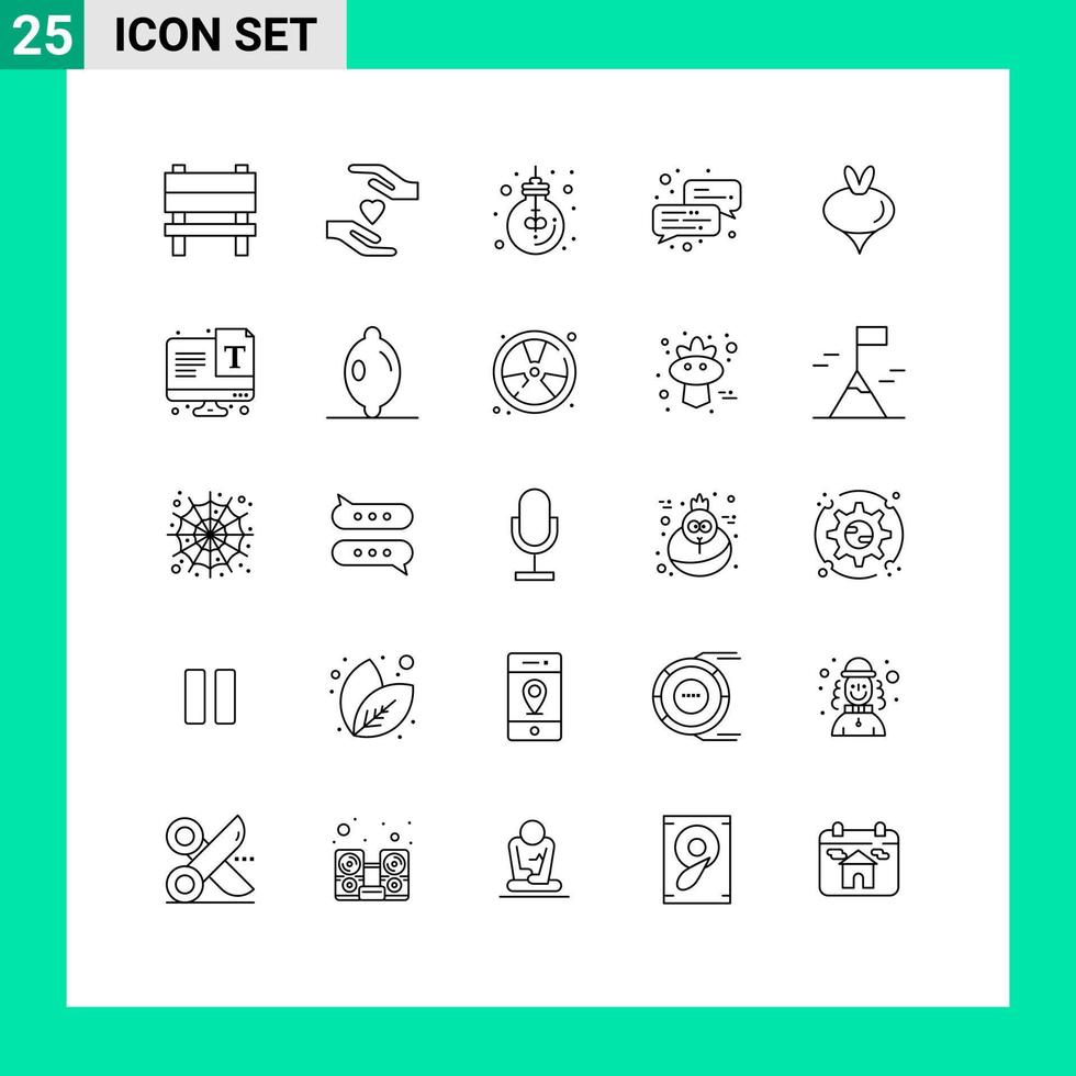 mobile interfaccia linea impostato di 25 pittogrammi di verdura cibo idea ufficio attività commerciale modificabile vettore design elementi