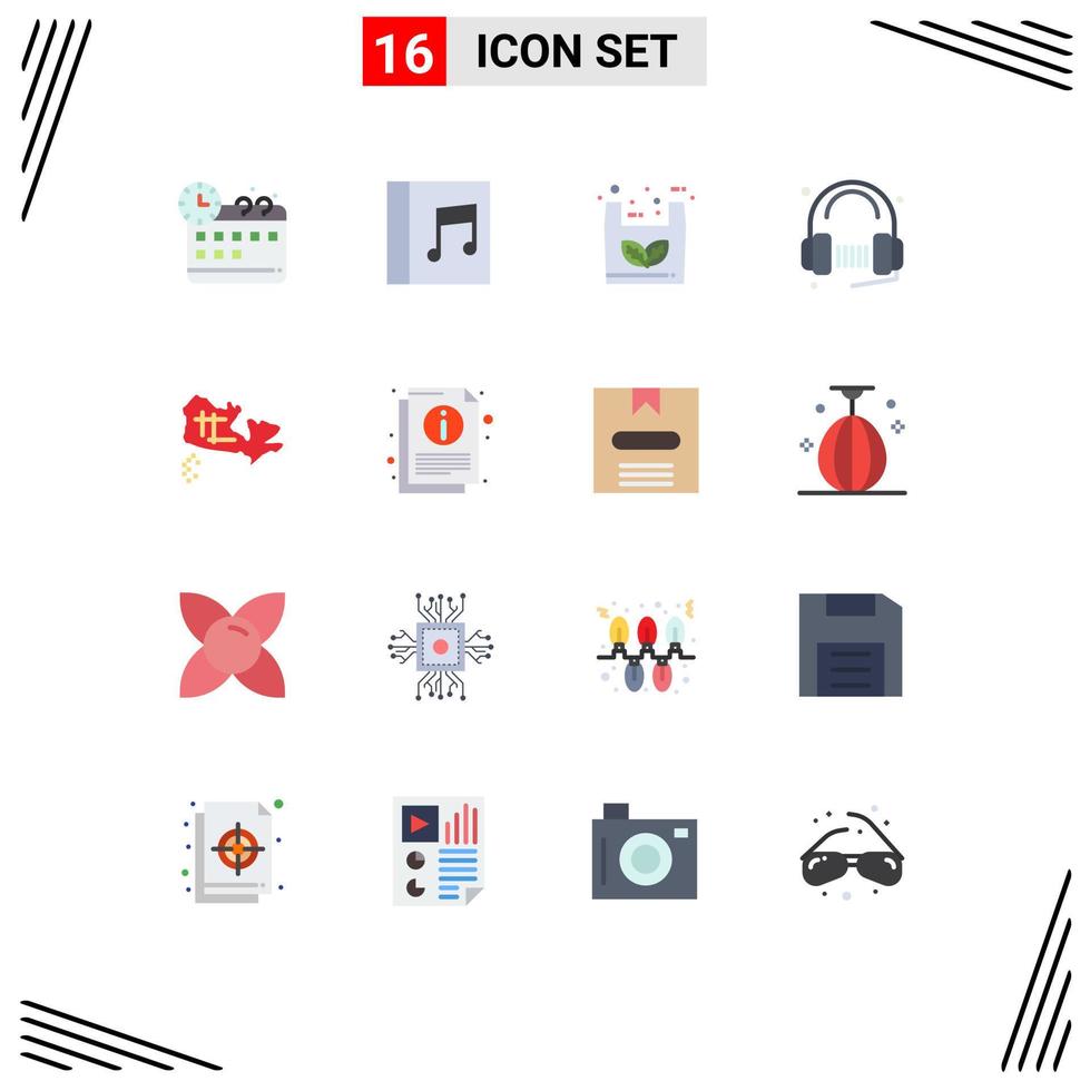 universale icona simboli gruppo di 16 moderno piatto colori di Posizione Canada e-commerce canzone servizio modificabile imballare di creativo vettore design elementi