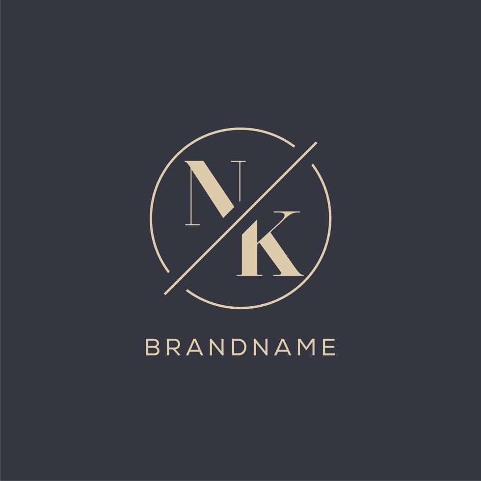 iniziale lettera nk logo con semplice cerchio linea, elegante Guarda monogramma logo stile vettore
