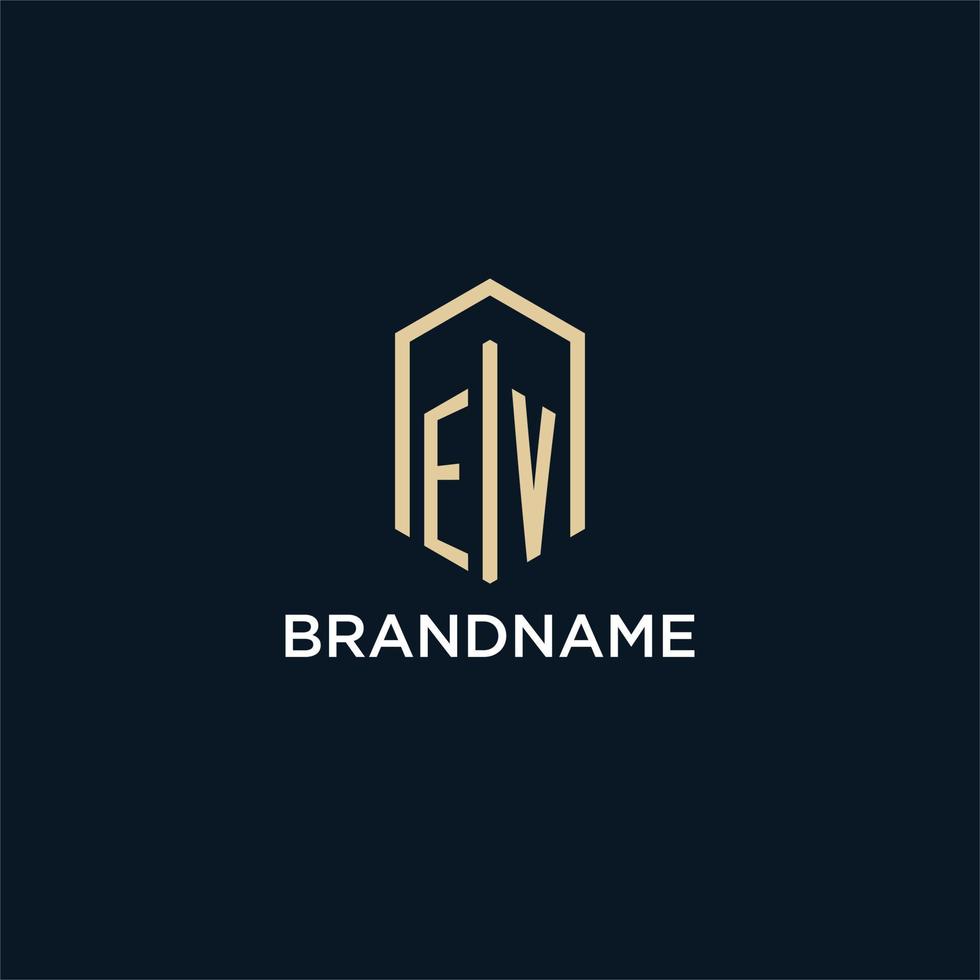 ev iniziale monogramma logo con esagonale forma stile, vero tenuta logo design idee ispirazione vettore