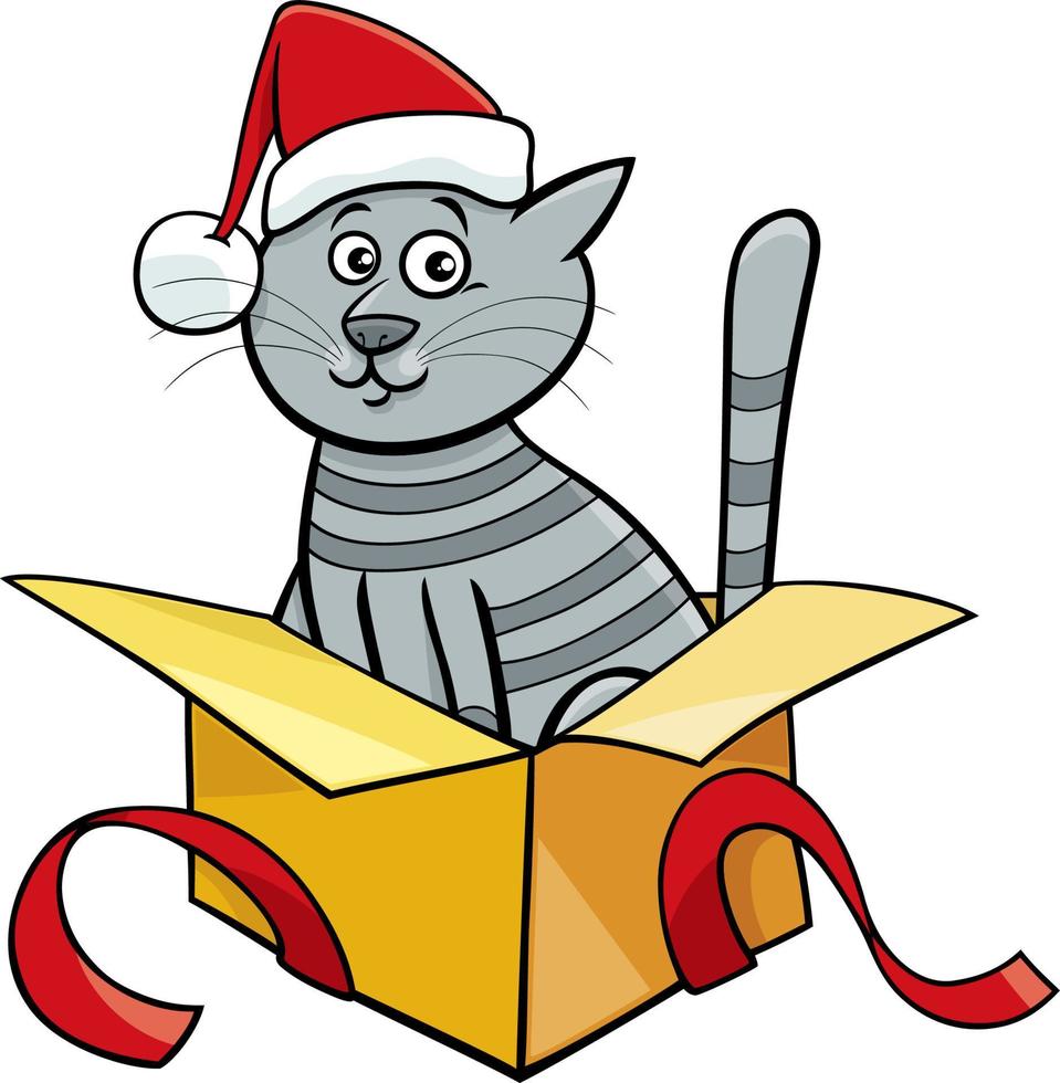 cartone animato gatto o gattino nel Natale presente scatola vettore