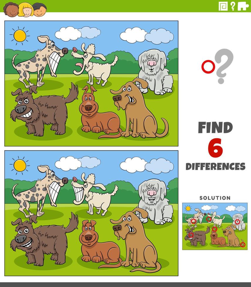 gioco di differenze con personaggi animali cani cartoni animati vettore