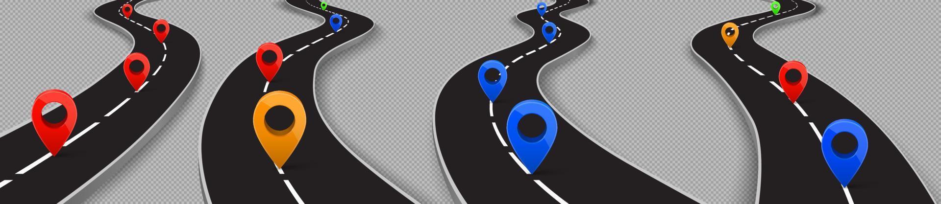 strada con GPS spille, autostrada navigazione itinerario impostato vettore