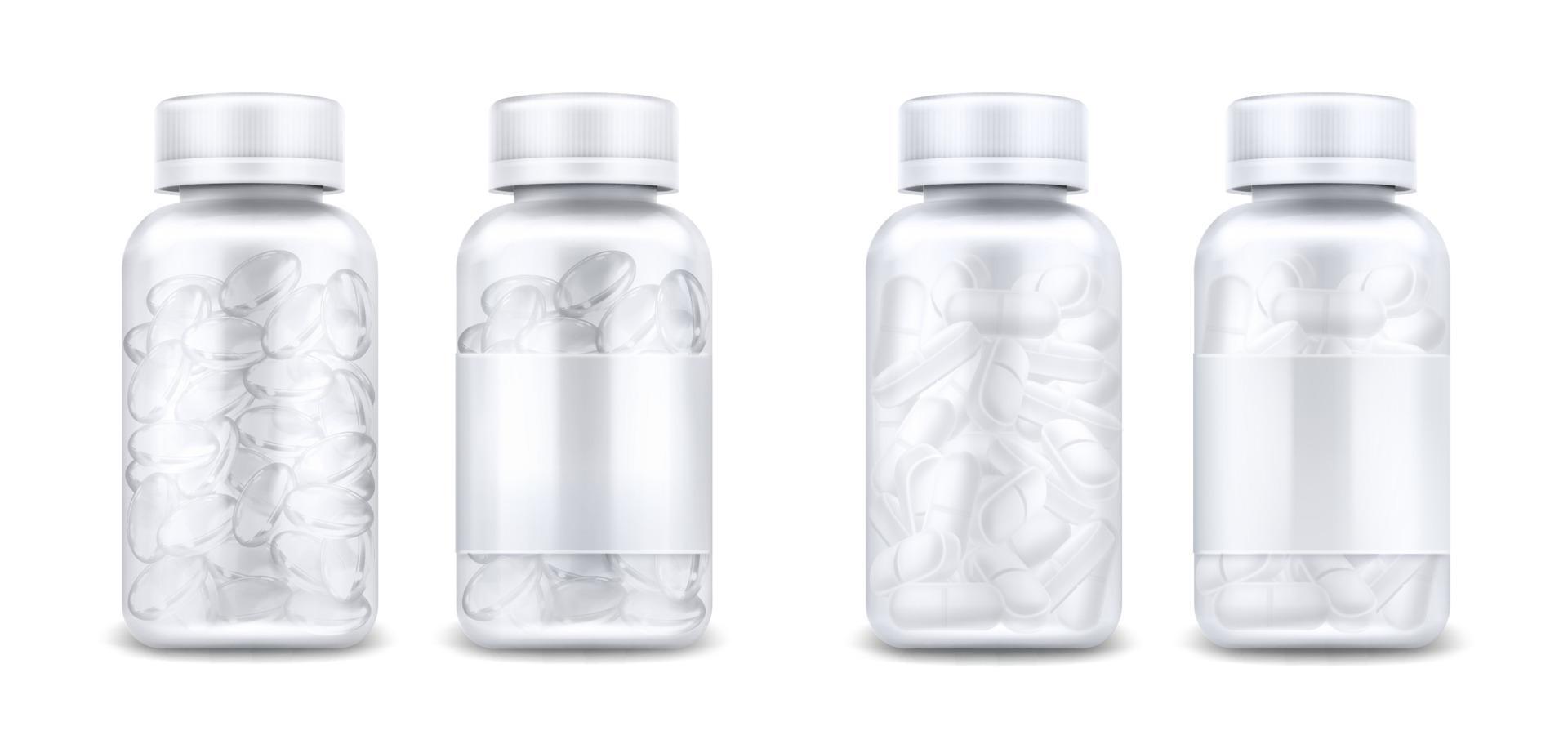 medicina bottiglie con pillole e chiaro capsule vettore