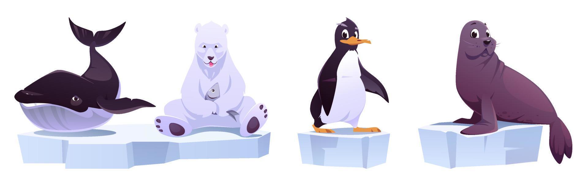 cartone animato selvaggio animali su ghiaccio floes balena, orso, vettore