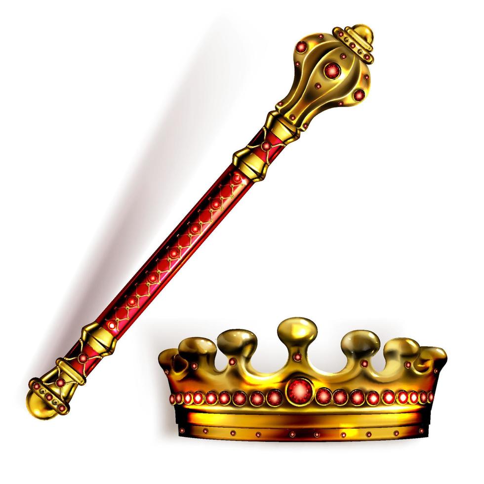 d'oro scettro e corona per re o Regina vettore