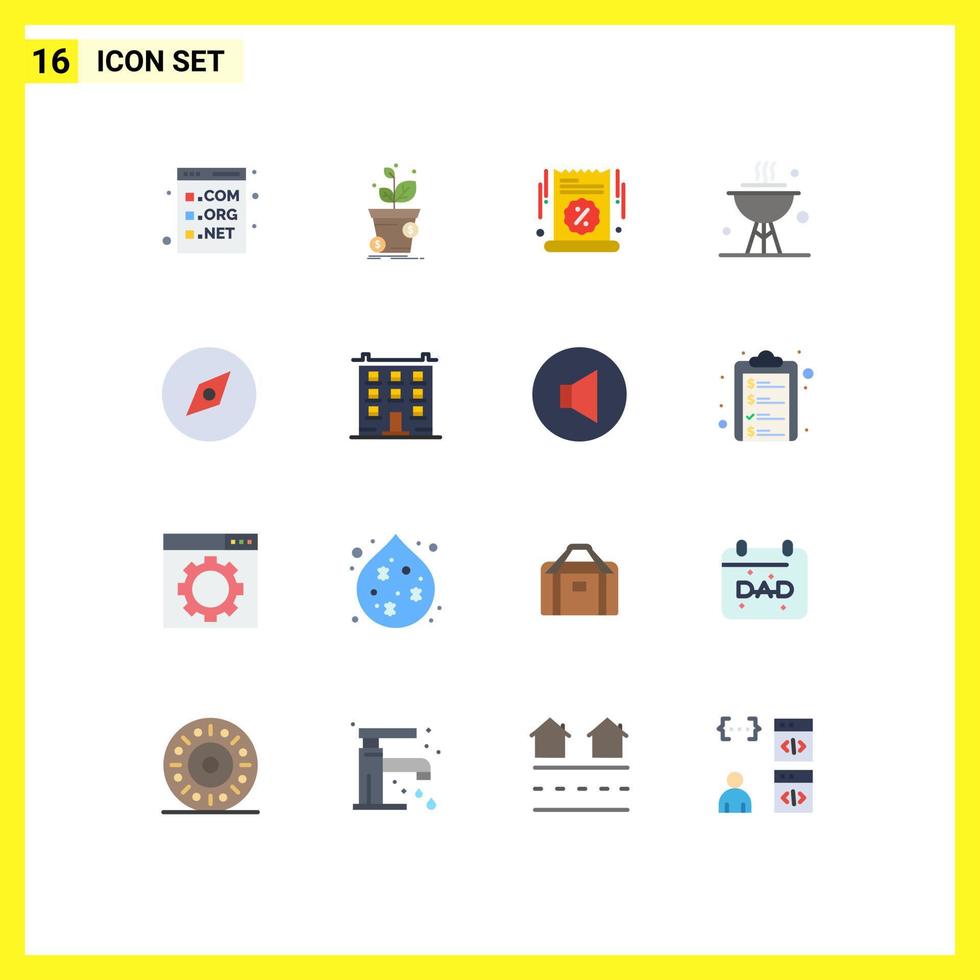 universale icona simboli gruppo di 16 moderno piatto colori di piatto bbq profitto percentuale vendita annuncio pubblicitario modificabile imballare di creativo vettore design elementi