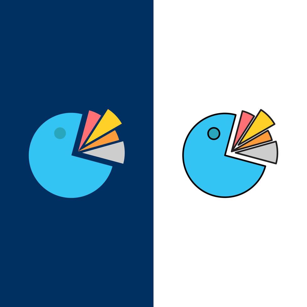 torta grafico presentazione diagramma icone piatto e linea pieno icona impostato vettore blu sfondo