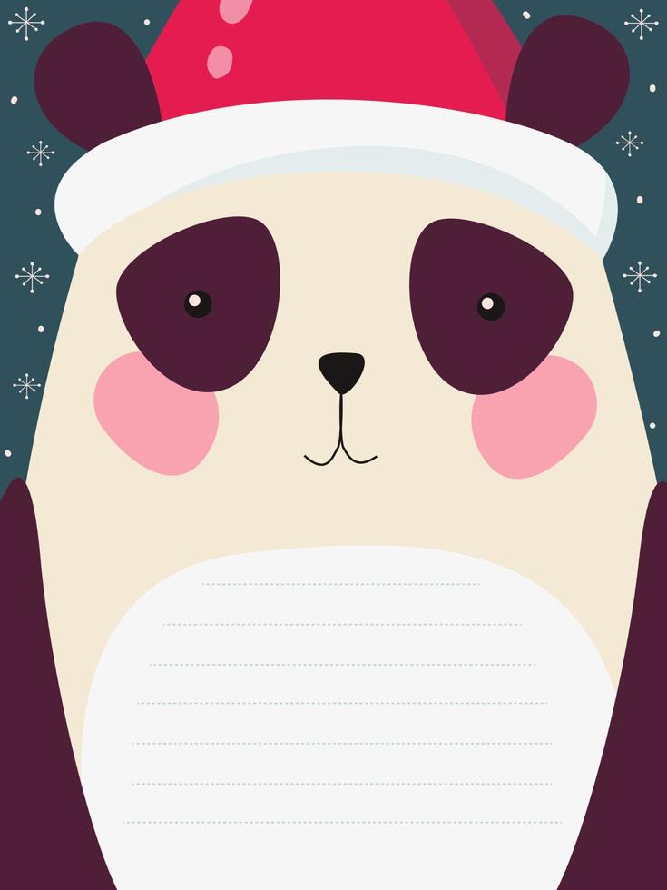 Natale carta con posto per testo carino cartone animato panda, invito modello vettore