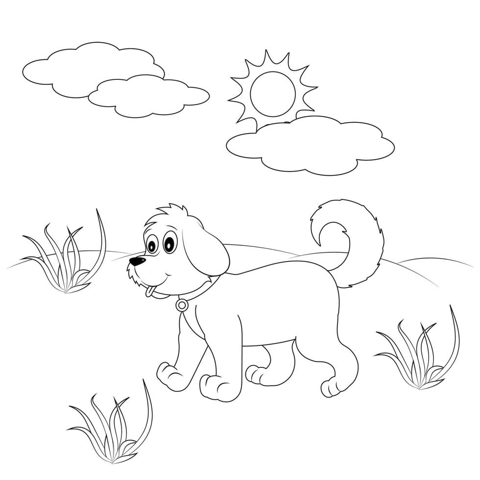 carino cane cartone animato personaggio colorazione pagina. colorazione libro per bambini vettore