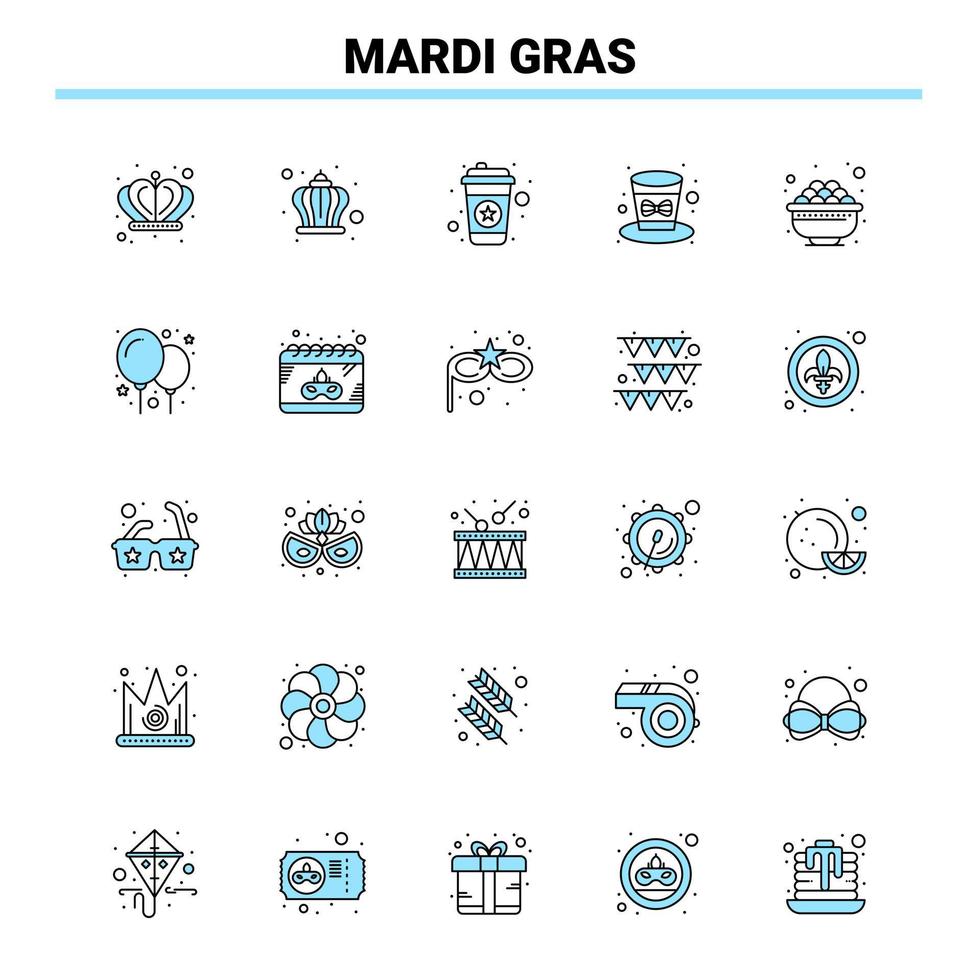 25 mardi gras nero e blu icona impostato creativo icona design e logo modello vettore