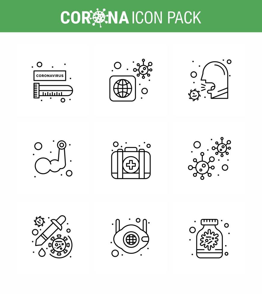 coronavirus precauzione suggerimenti icona per assistenza sanitaria linee guida presentazione 9 linea icona imballare come come muscolo braccio tosse strato malato virale coronavirus 2019 nov malattia vettore design elementi