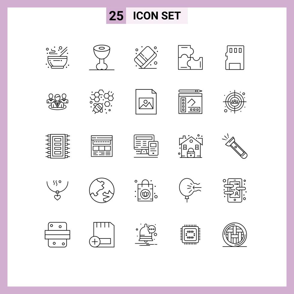 universale icona simboli gruppo di 25 moderno Linee di memoria carta carta arti puzzle pezzi puzzle modificabile vettore design elementi