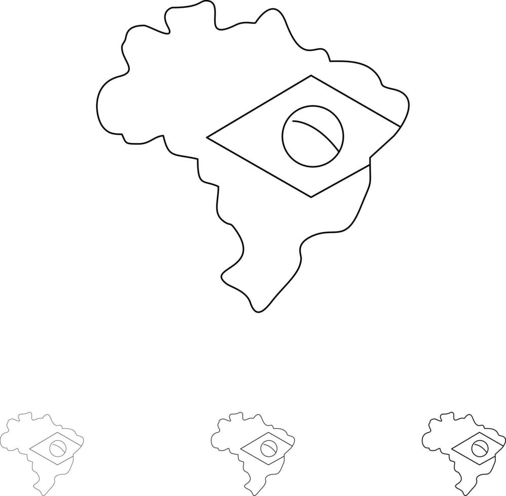 carta geografica bandiera brasile grassetto e magro nero linea icona impostato vettore