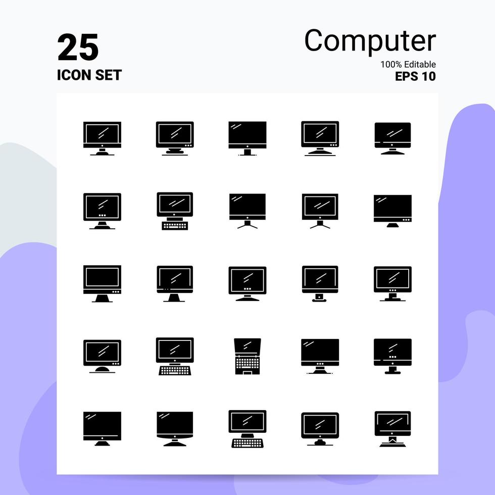 25 computer icona impostato 100 modificabile eps 10 File attività commerciale logo concetto idee solido glifo icona design vettore
