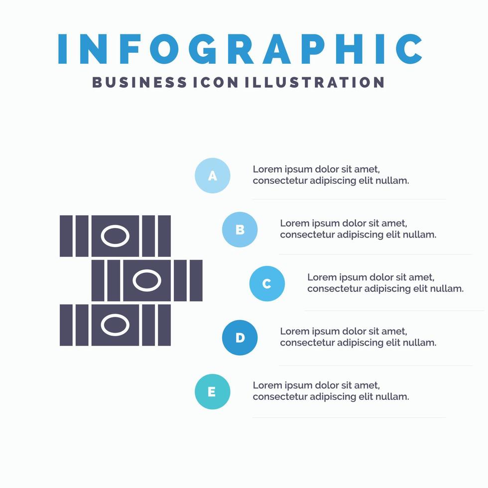 libri formazione scolastica biblioteca solido icona infografica 5 passaggi presentazione sfondo vettore