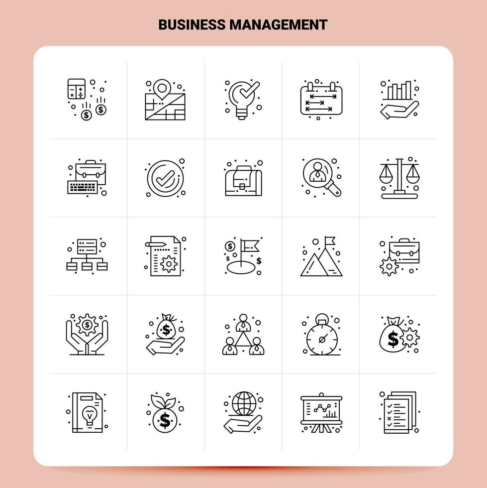 schema 25 attività commerciale gestione icona impostato vettore linea stile design nero icone impostato lineare pittogramma imballare ragnatela e mobile attività commerciale idee design vettore illustrazione