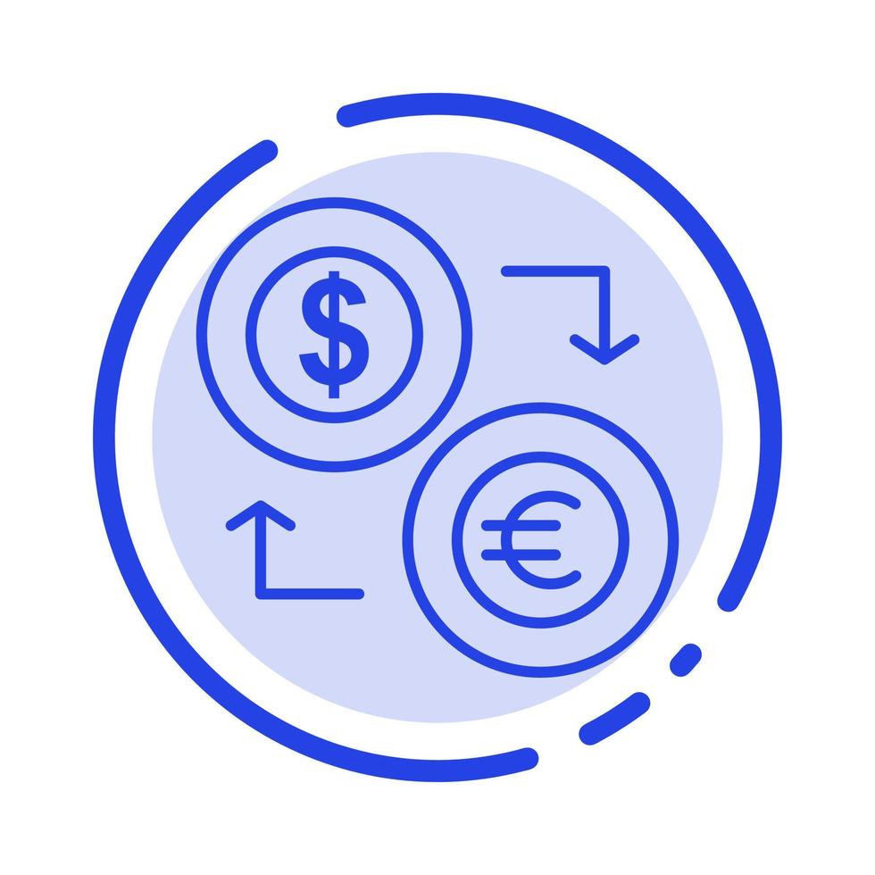 scambio monete moneta dollaro Euro finanza finanziario i soldi blu tratteggiata linea linea icona vettore
