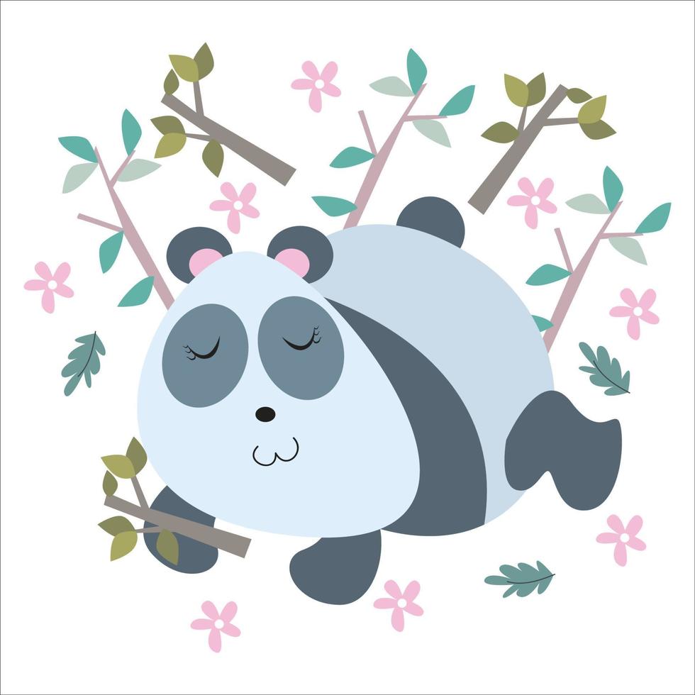 illustrazione vettore grafico panda con pianta ornamento sfondo