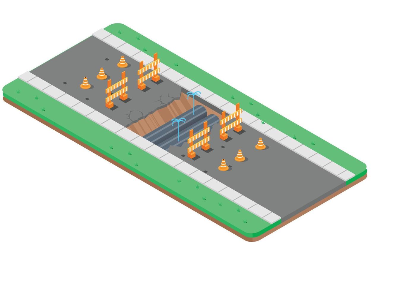 isometrico acqua tubo danno nel il mezzo di il strada. vettore isometrico illustrazione adatto per diagrammi, infografica, e altro grafico risorse