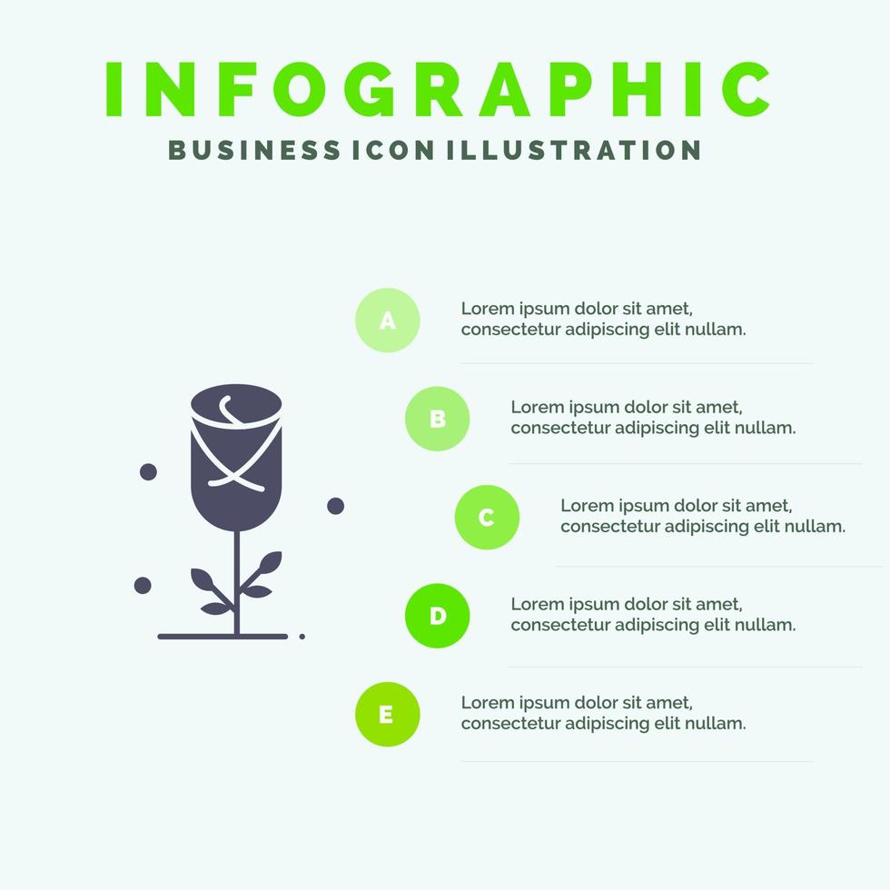 fiore amore cuore nozze solido icona infografica 5 passaggi presentazione sfondo vettore