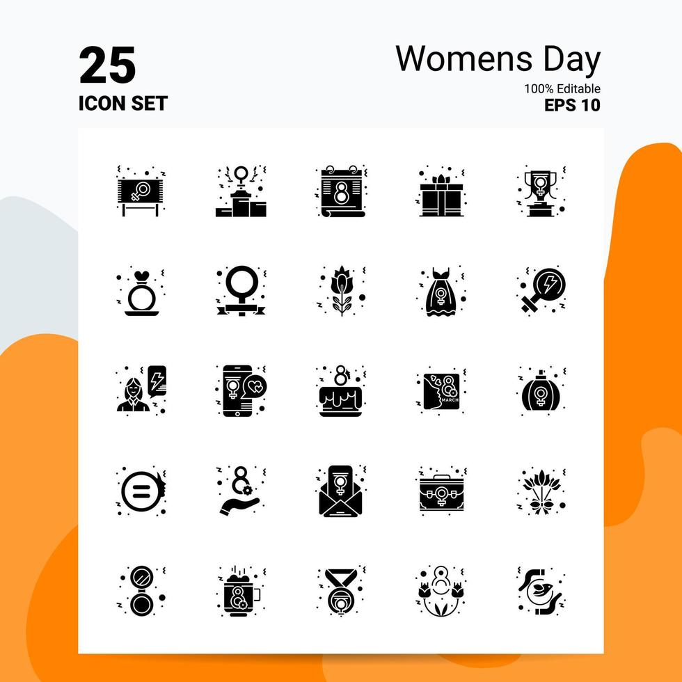 25 Da donna giorno icona impostato 100 modificabile eps 10 File attività commerciale logo concetto idee solido glifo icona design vettore