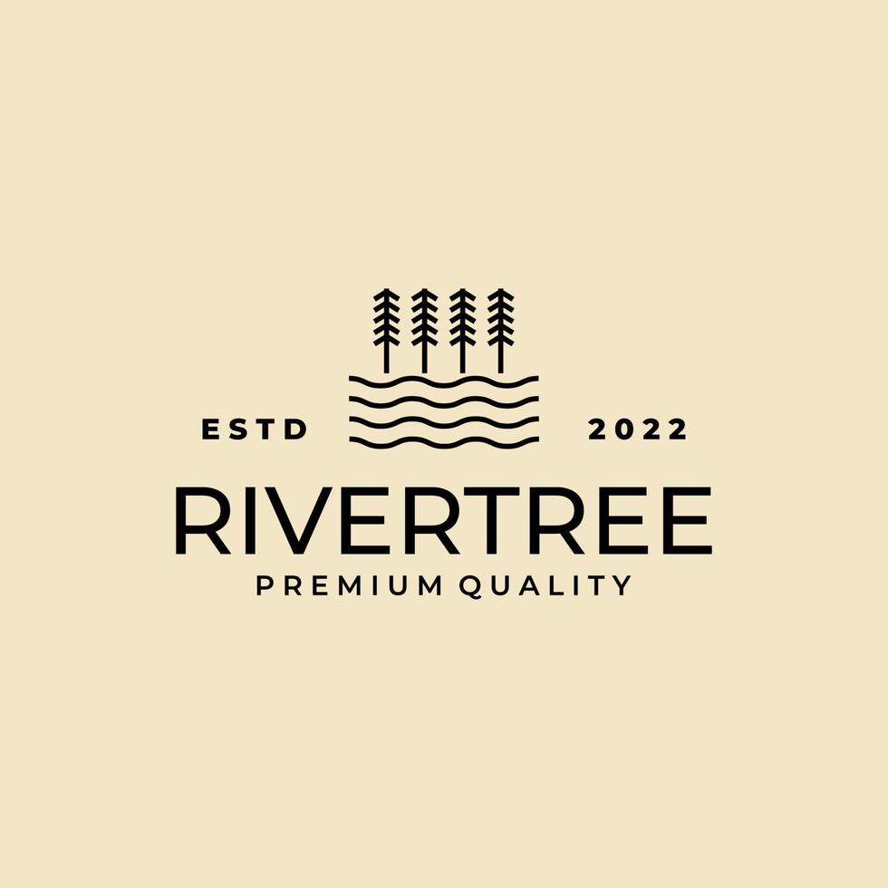 pino albero con fiume torrente logo linea arte design vettore