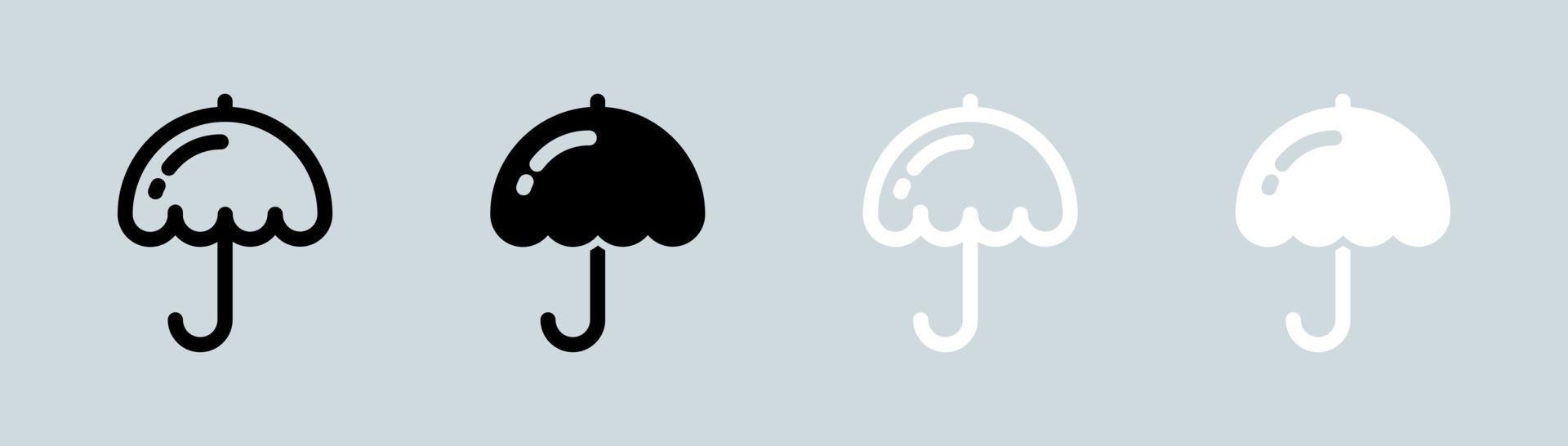 ombrello icona impostato nel nero e bianca. protezione segni vettore illustrazione.