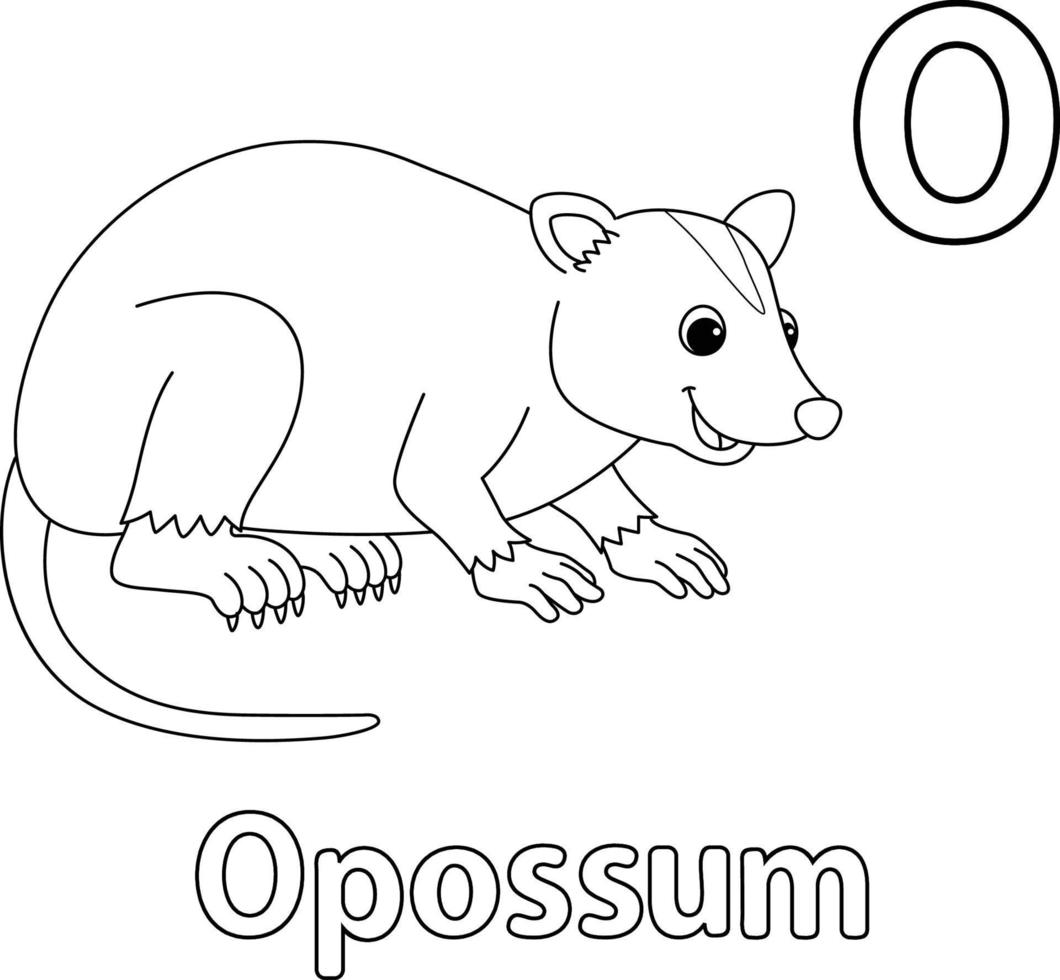 opossum alfabeto abc isolato colorazione pagina o vettore