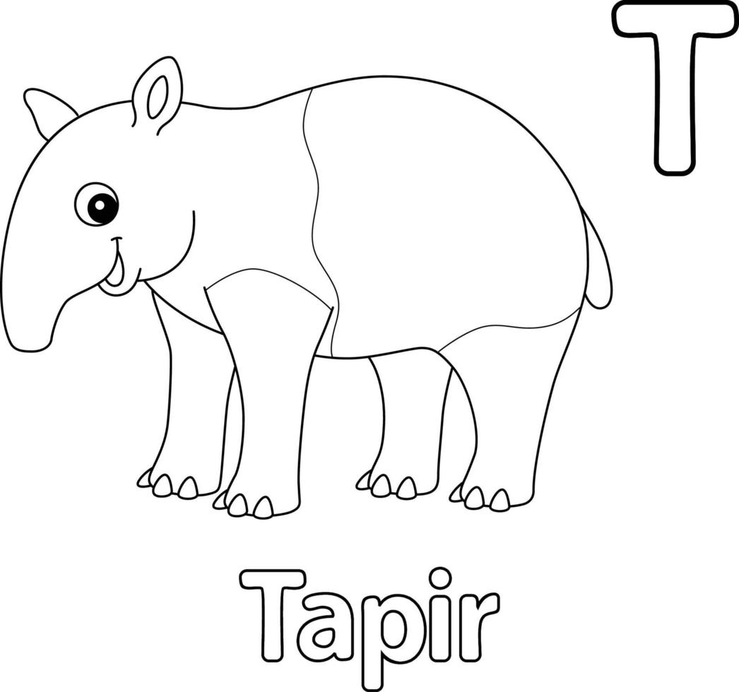 tapiro animale alfabeto abc isolato colorazione pagina t vettore