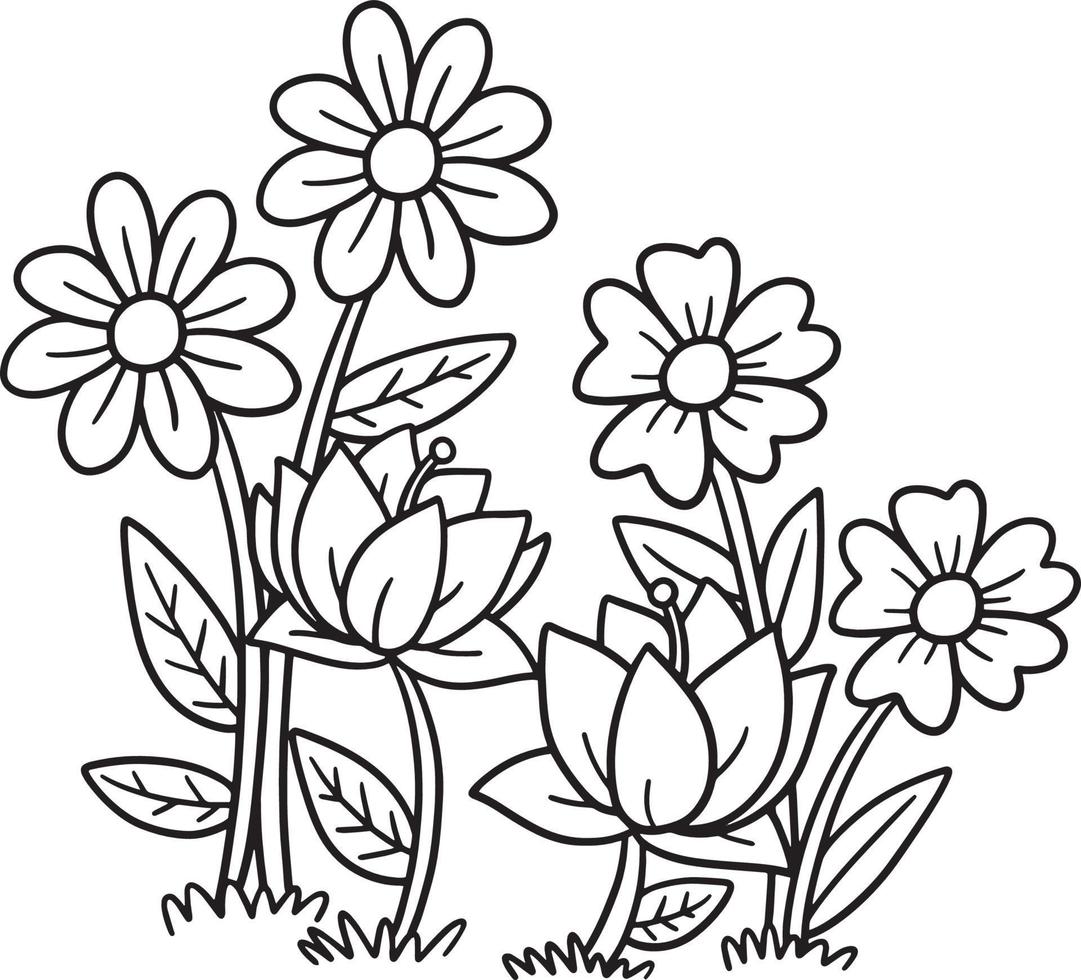 primavera fiore isolato colorazione pagina per bambini vettore