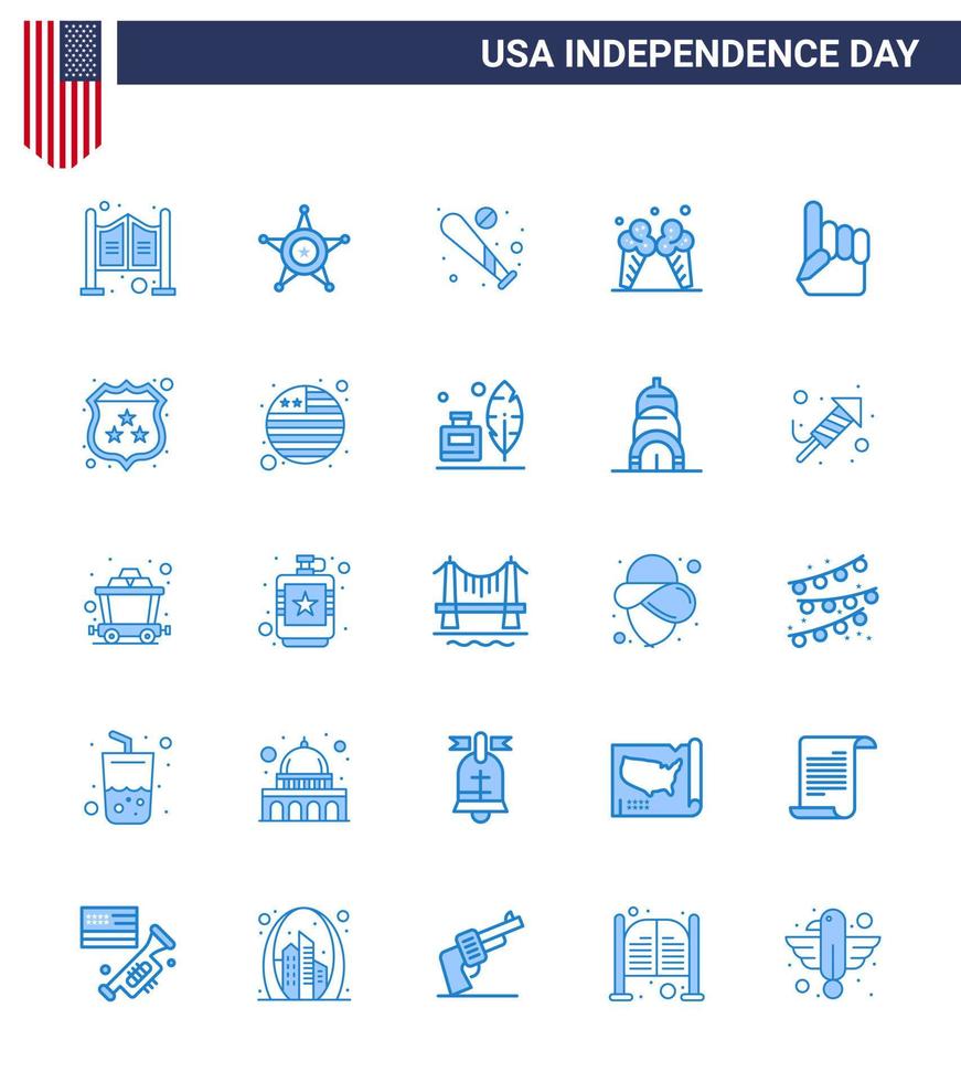 Stati Uniti d'America contento indipendenza pictogram impostato di 25 semplice blues di schiuma mano crema palla ghiaccio Stati Uniti d'America modificabile Stati Uniti d'America giorno vettore design elementi