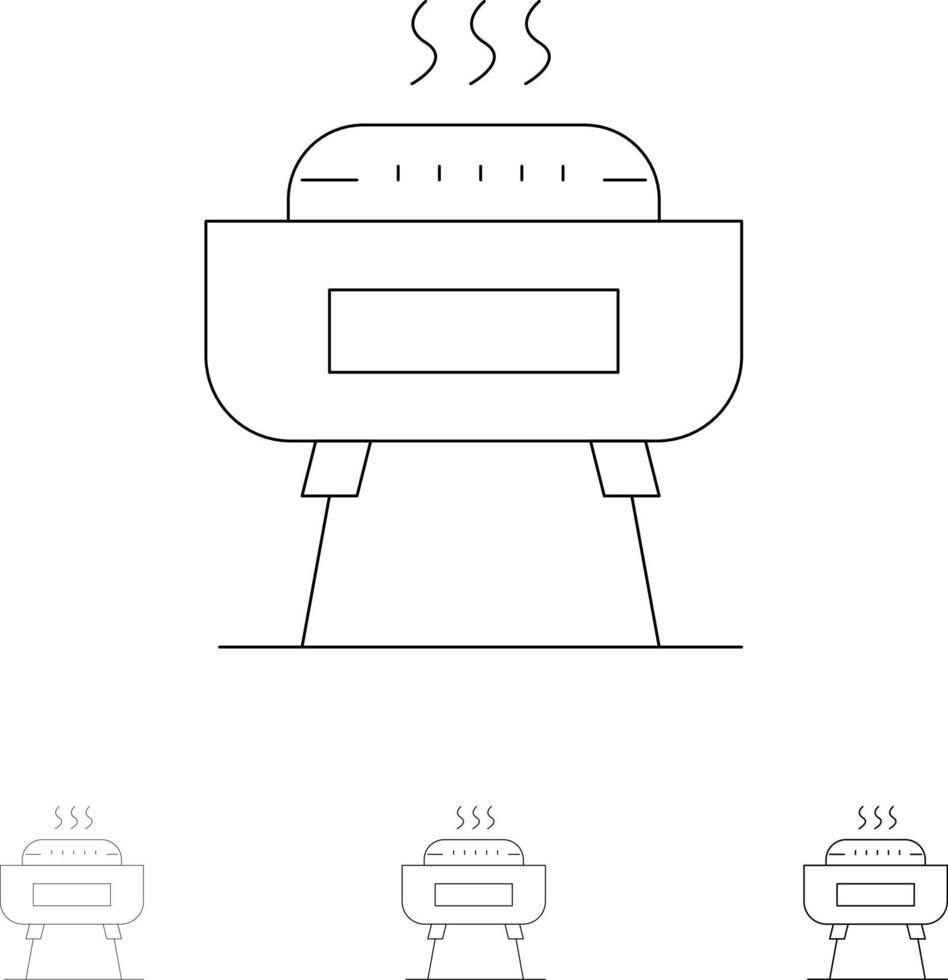 barbeque celebrazione festa vacanza grassetto e magro nero linea icona impostato vettore
