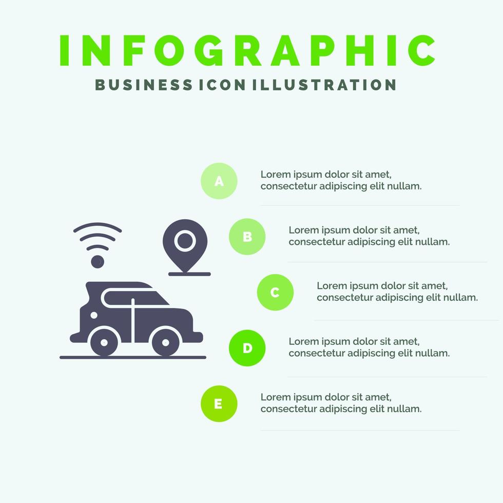 auto Posizione carta geografica tecnologia solido icona infografica 5 passaggi presentazione sfondo vettore