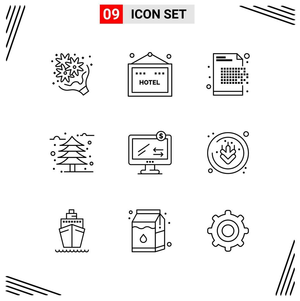 9 icone linea stile griglia basato creativo schema simboli per sito web design semplice linea icona segni isolato su bianca sfondo 9 icona impostato creativo nero icona vettore sfondo