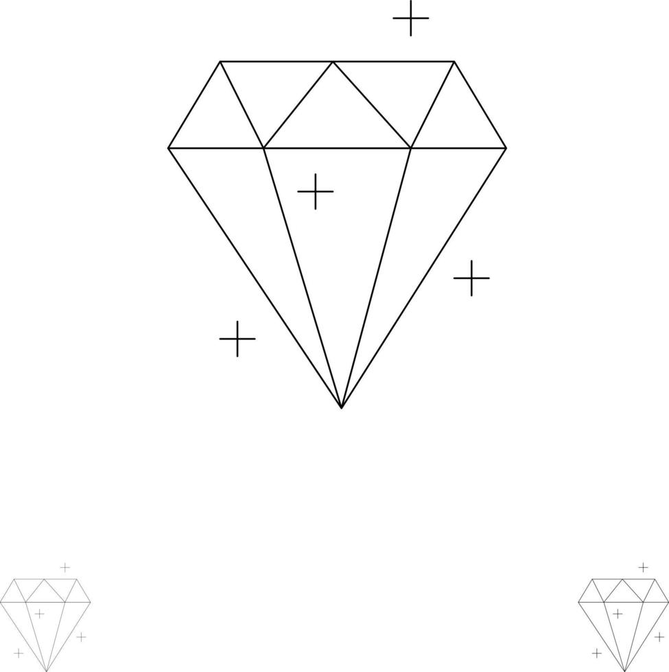 diamante cristallo successo premio grassetto e magro nero linea icona impostato vettore