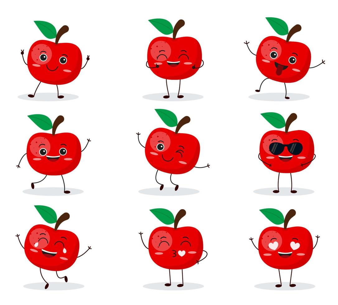 carino contento Mela carattere. divertente frutta emoticon nel piatto stile. vettore