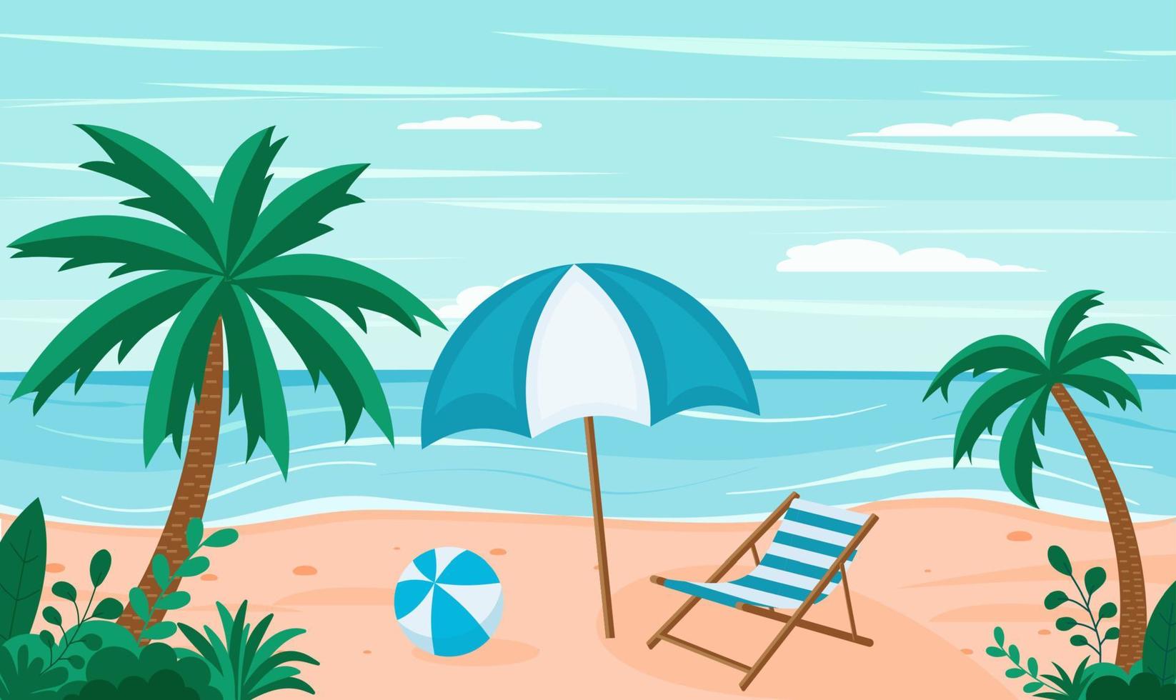 bellissimo estate spiaggia sfondo mare cartone animato stile. piatto illustrazione vettore