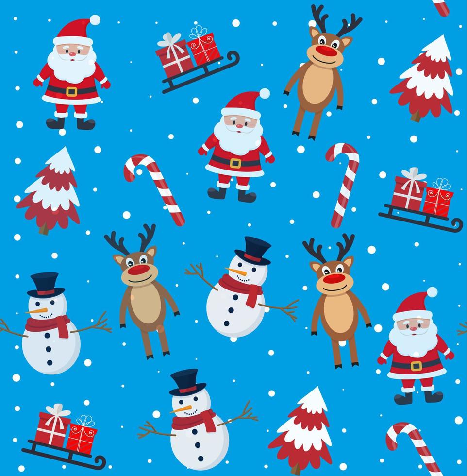 Natale senza soluzione di continuità modello con pupazzo di neve, renna e Santa Claus vettore