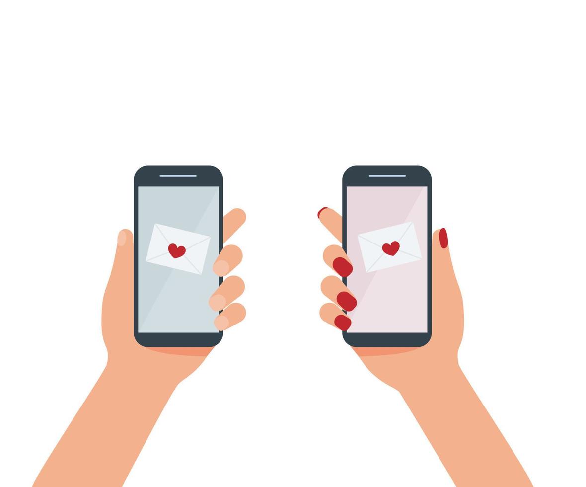 smartphone nel mano su il schermo con un' cuore per santo San Valentino giorno vettore
