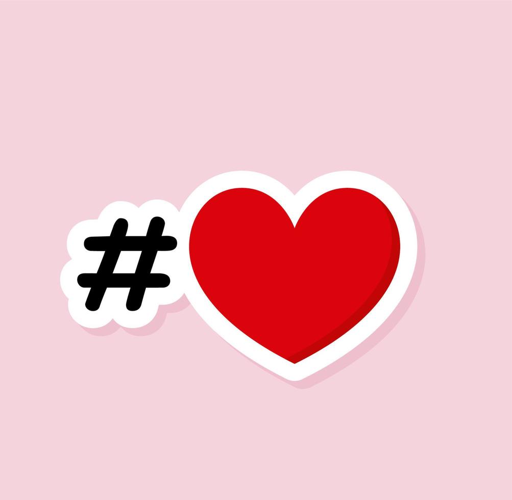 San Valentino giorno hashtag cuore di vacanza adesivi. cartone animato stile. vettore illustrazione